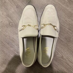 Zara Off-White Loafers with Gold Chain Detail